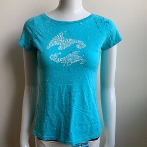 BLUE CRUSH era Vintage RARE Billabong surf blue splatter logo fitted t-shirt